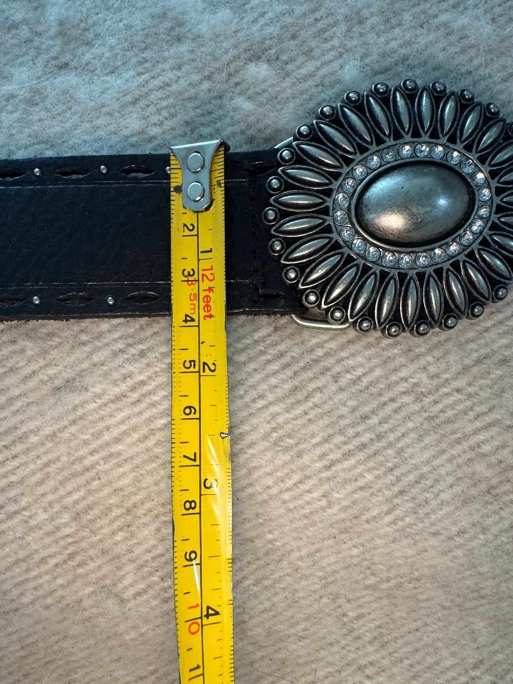 FOSSIL Black Leather Antique Gold Tone Embellished Buckle L Large $75 EUC KL - Picture 10 of 13